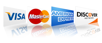 Credit cards accepted, Visa Mastercard Discover American Express